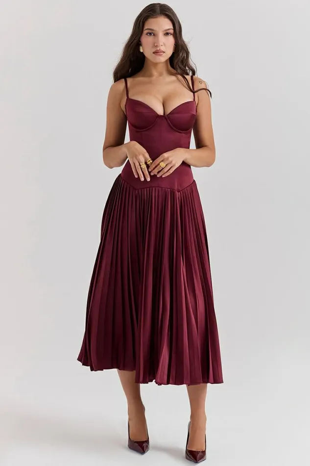 Women Beau Wine Pleated Midi Dress House Of CB Dresses Women Beau Wine Pleated Midi Dress House Of CB Dresses
