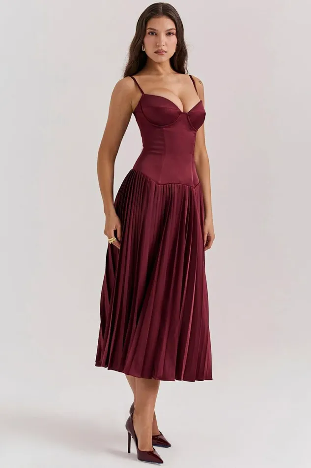 Women Beau Wine Pleated Midi Dress House Of CB Dresses Women Beau Wine Pleated Midi Dress House Of CB Dresses