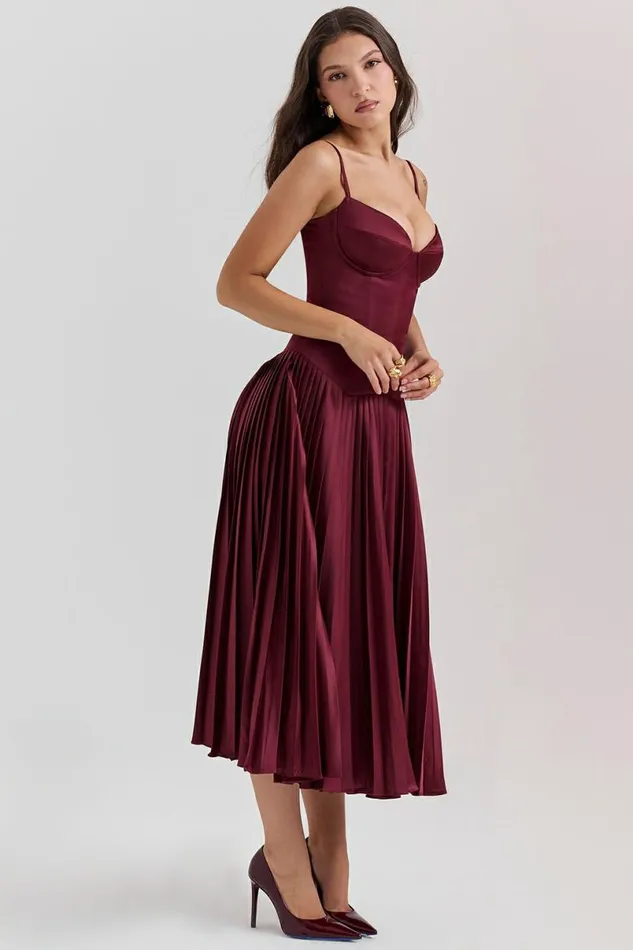 Women Beau Wine Pleated Midi Dress House Of CB Dresses Women Beau Wine Pleated Midi Dress House Of CB Dresses