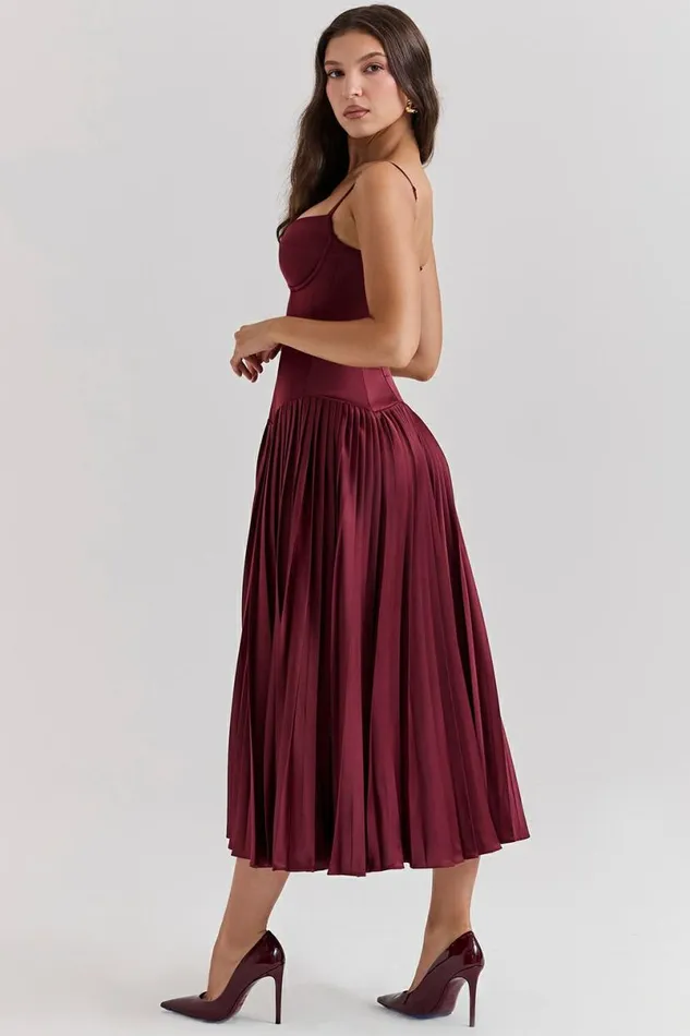 Women Beau Wine Pleated Midi Dress House Of CB Dresses Women Beau Wine Pleated Midi Dress House Of CB Dresses