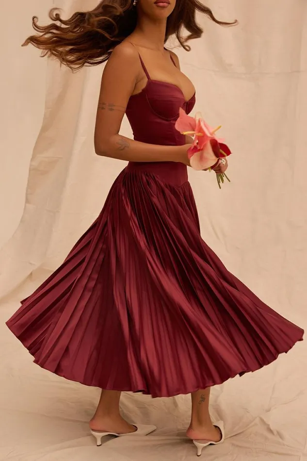 Women Beau Wine Pleated Midi Dress House Of CB Dresses Women Beau Wine Pleated Midi Dress House Of CB Dresses