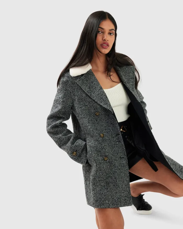 Women Belle and Bloom Liberty Sherpa Collar Wool Blend Coat 8211 Charcoal Coats and Jackets