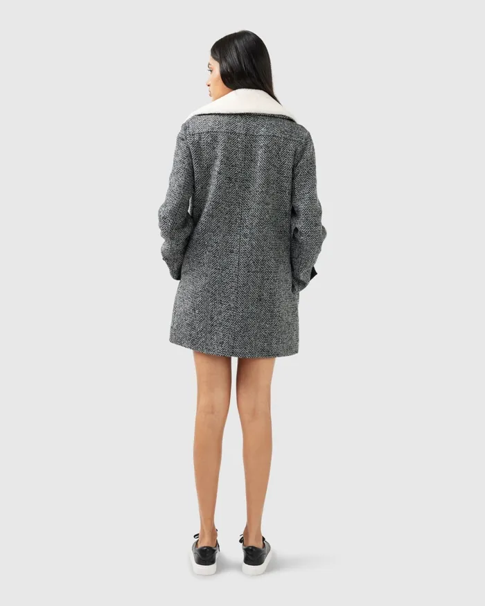 Women Belle and Bloom Liberty Sherpa Collar Wool Blend Coat 8211 Charcoal Coats and Jackets