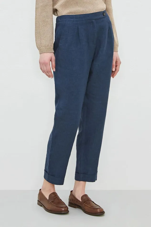 Women BOGA 8211 Dlav Linen Trousers 8211 Deep Blue Massimo Alba Trousers and Shorts