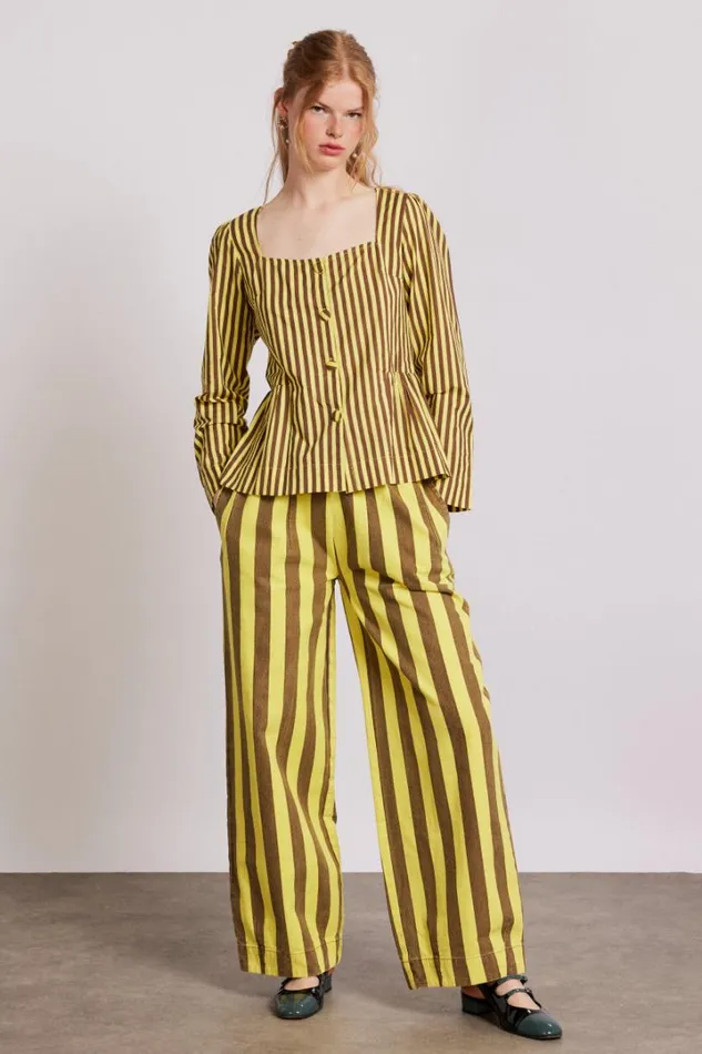 Women Bottoms Damson Madder Rafe Pants 8211 Yellow Choc Stripe