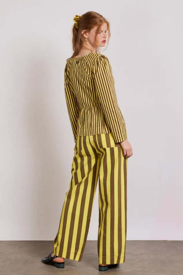 Women Bottoms Damson Madder Rafe Pants 8211 Yellow Choc Stripe