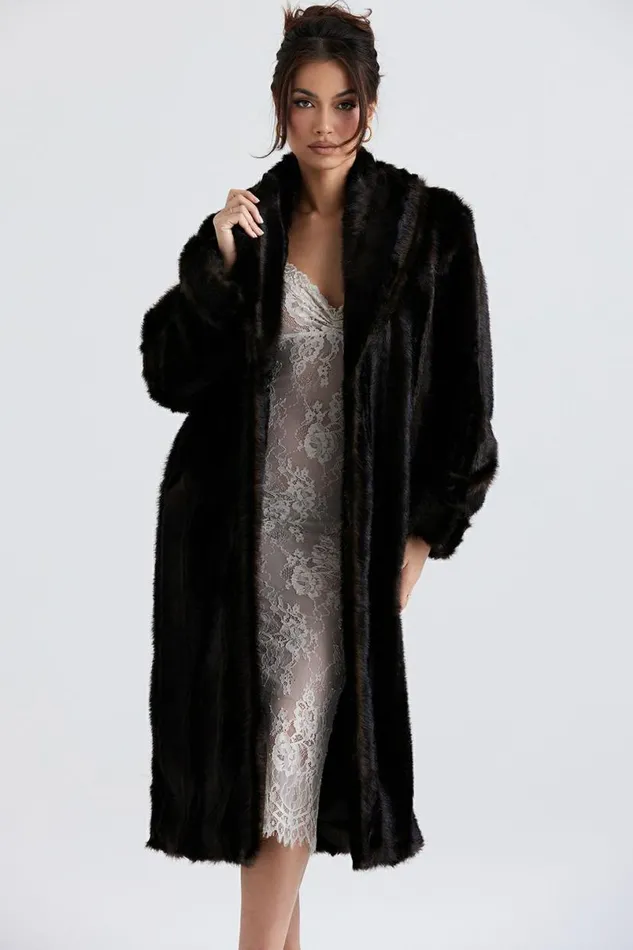 Women Callie Dark Brown Faux Fur Coat House Of CB Outerwear