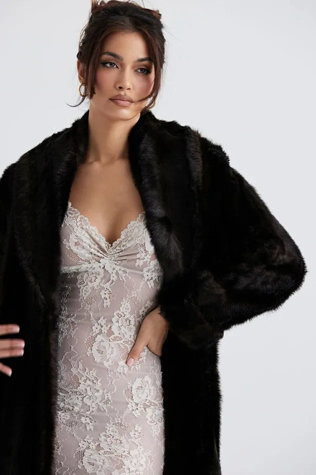 Women Callie Dark Brown Faux Fur Coat House Of CB Outerwear