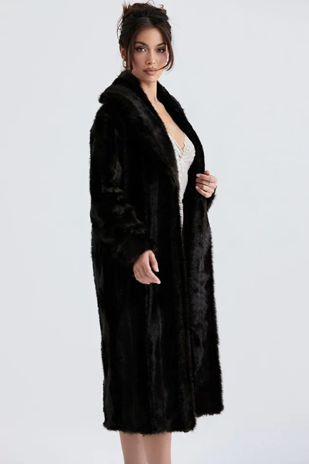 Women Callie Dark Brown Faux Fur Coat House Of CB Outerwear