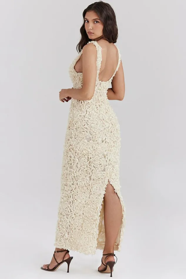 Women Carena Creme Plunge Floral Appliqu Maxi Dress House Of CB Dresses