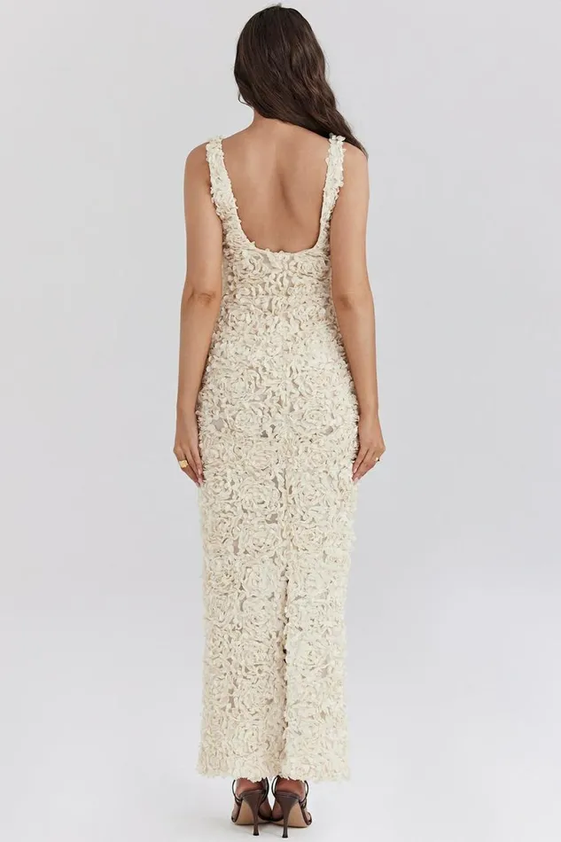 Women Carena Creme Plunge Floral Appliqu Maxi Dress House Of CB Dresses
