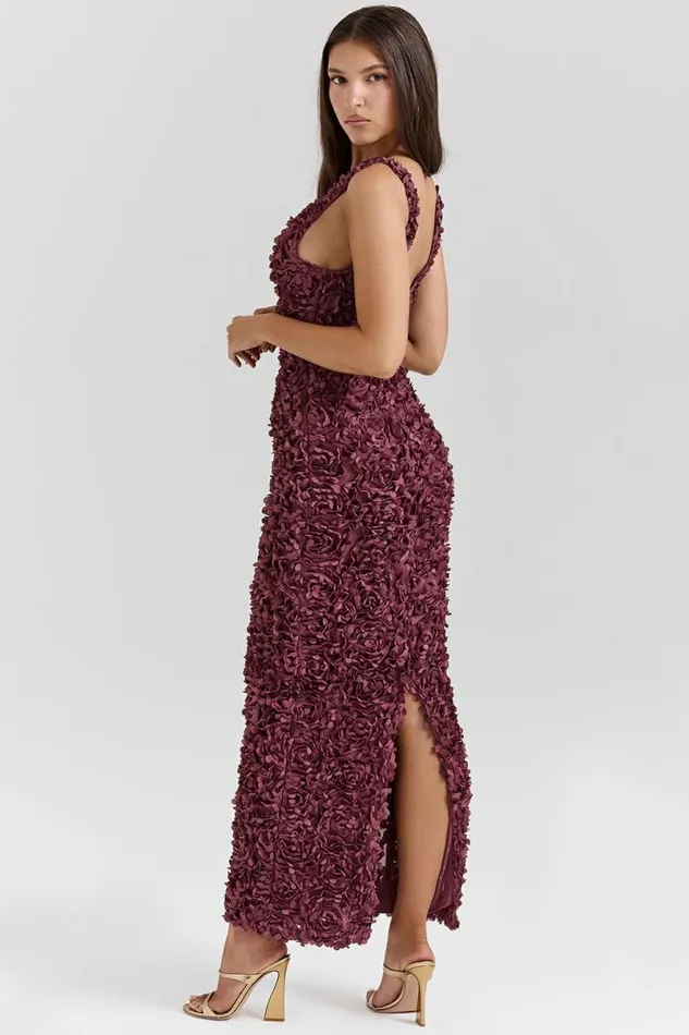 Women Carena Merlot Plunge Floral Appliqu Maxi Dress House Of CB Dresses Women Carena Merlot Plunge Floral Appliqu Maxi Dress House Of CB Dresses