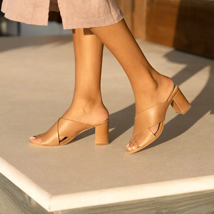 Women Carina Cross Strap Mule Almond Nisolo Sandals