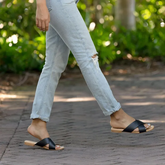 Women Catalina Slide Sandal Black Nisolo Flats and Slip Ons