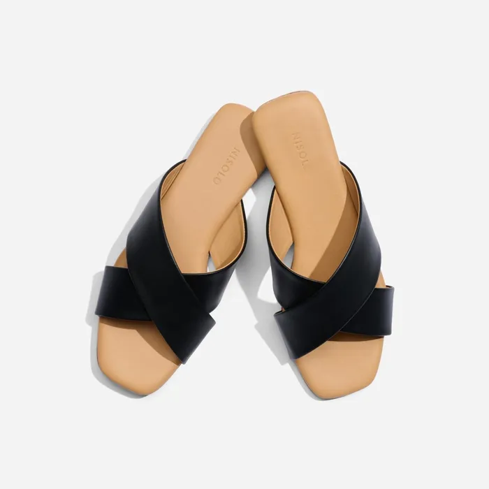 Women Catalina Slide Sandal Black Nisolo Flats and Slip Ons