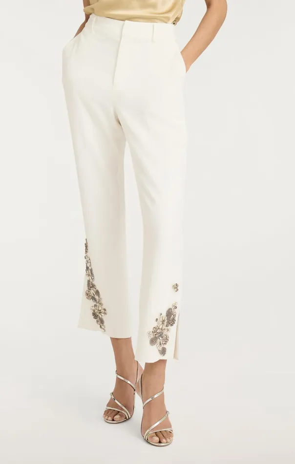 Women Cinq Sept Bottoms Diamond Daisies Cropped Kerry Pant Ivorysmoke