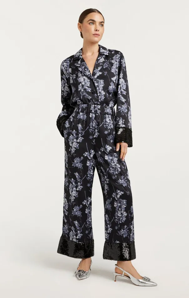 Women Cinq Sept Bottoms Phoebe Pant Coastal Floral Black Multi