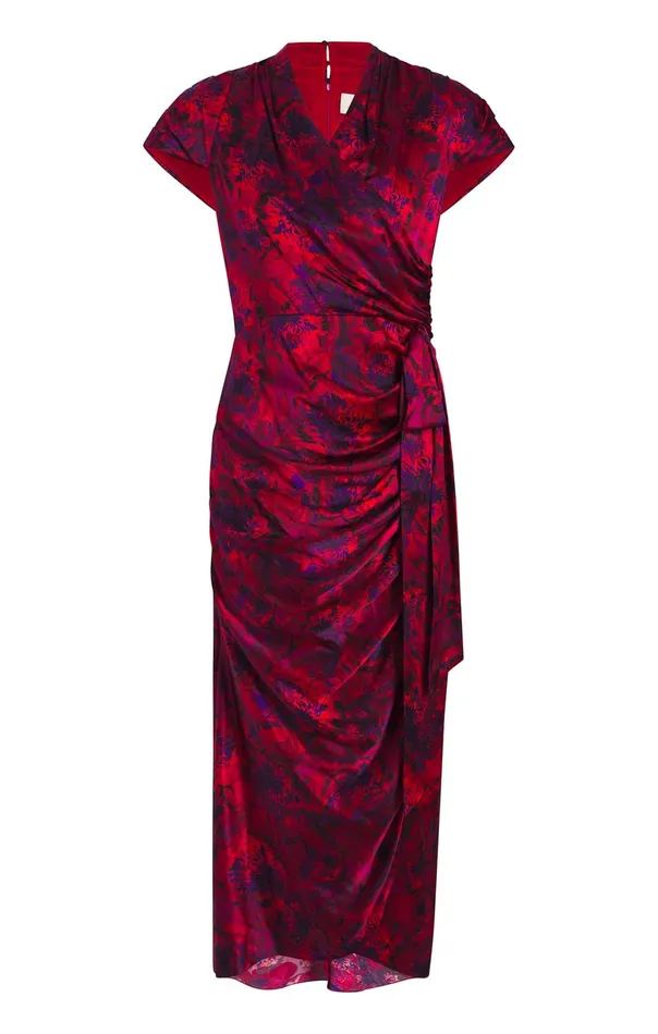 Women Cinq Sept Dresses Gail Dress Marbled Peonies Dark Red Multi
