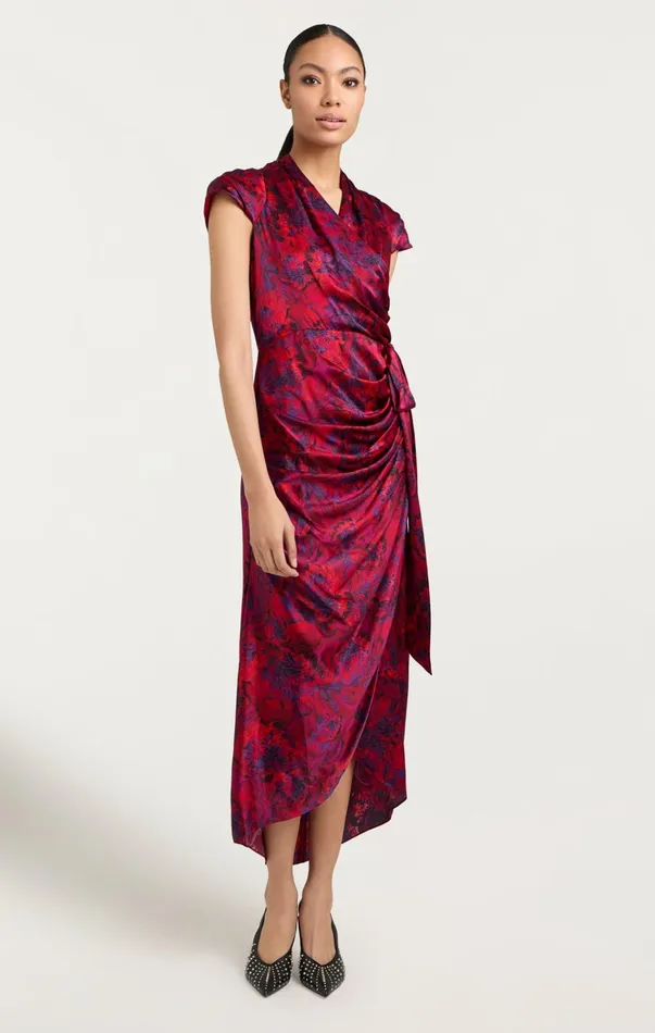 Women Cinq Sept Dresses Gail Dress Marbled Peonies Dark Red Multi
