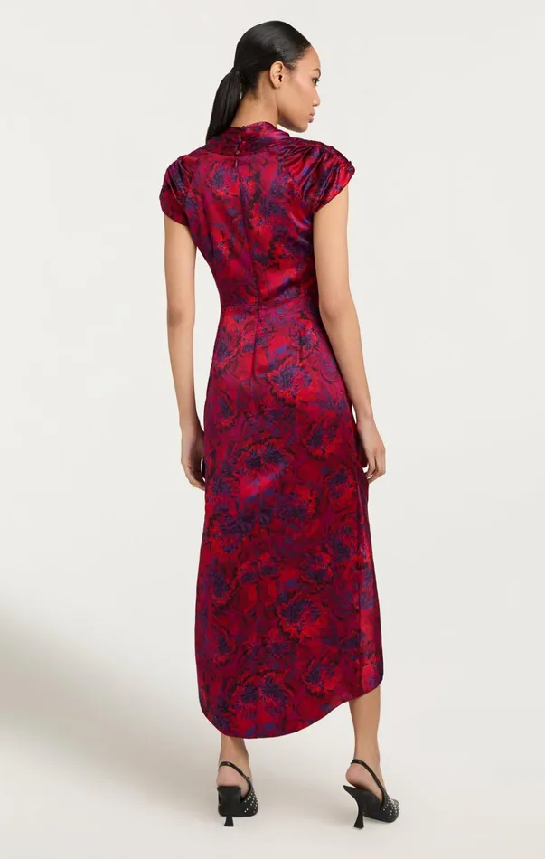 Women Cinq Sept Dresses Gail Dress Marbled Peonies Dark Red Multi