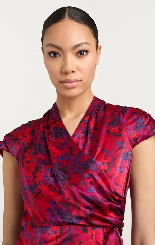 Women Cinq Sept Dresses Gail Dress Marbled Peonies Dark Red Multi