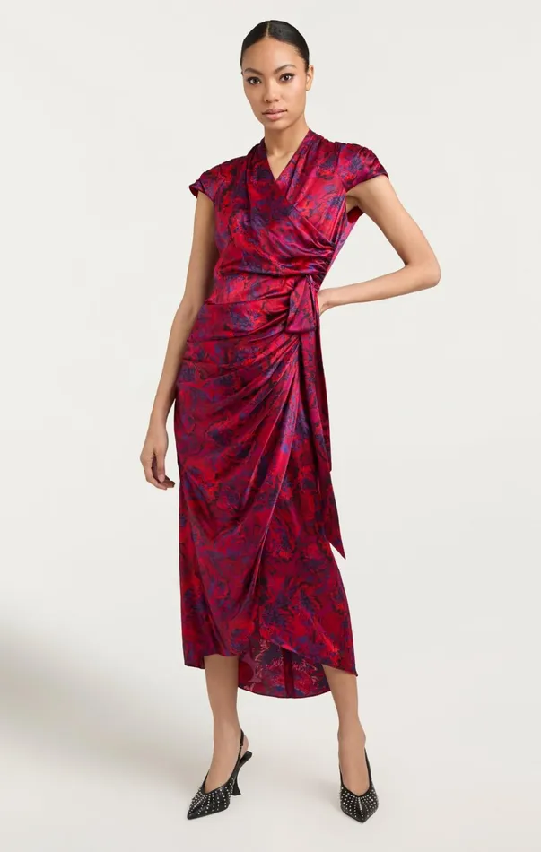 Women Cinq Sept Dresses Gail Dress Marbled Peonies Dark Red Multi