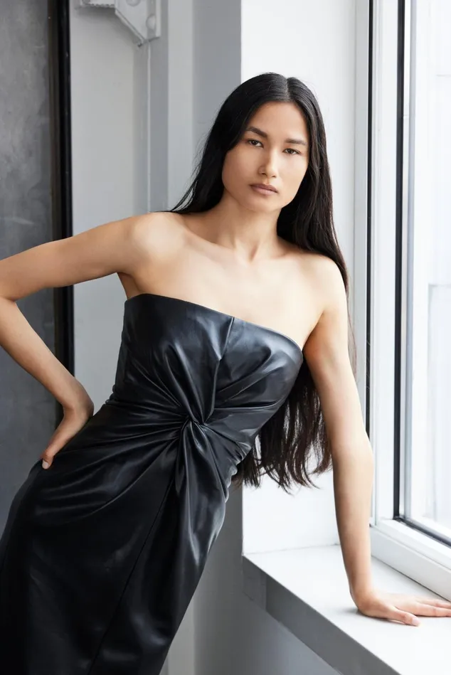 Women Cinq Sept Dresses Vegan Leather Strapless Mckenna Dress Black