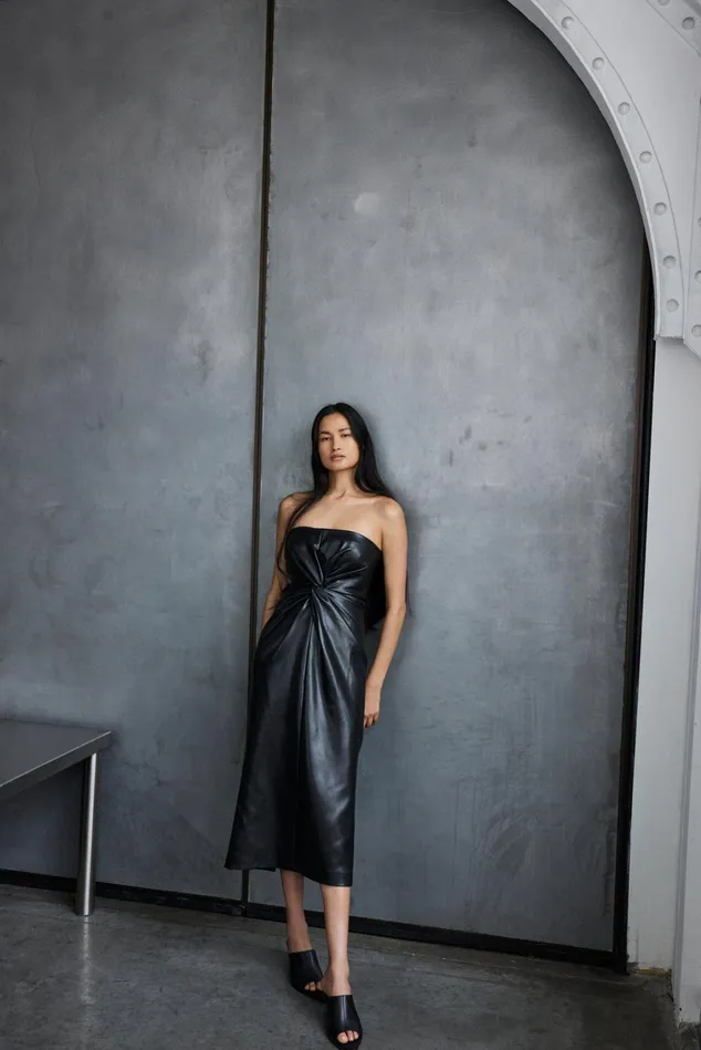 Women Cinq Sept Dresses Vegan Leather Strapless Mckenna Dress Black