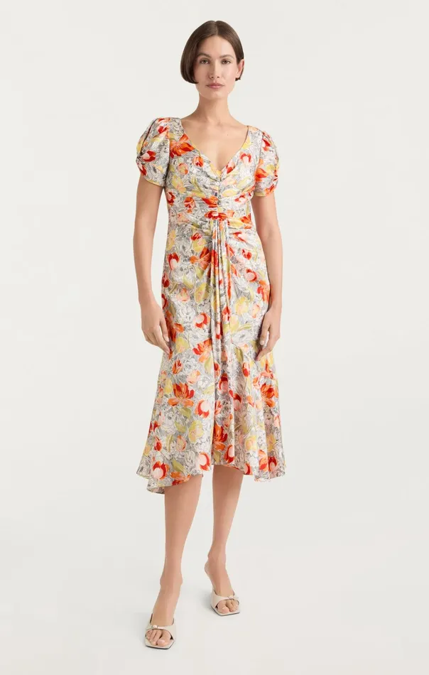 Women Cinq Sept Dresses Walker Dress Linework Floral Ivory Multi