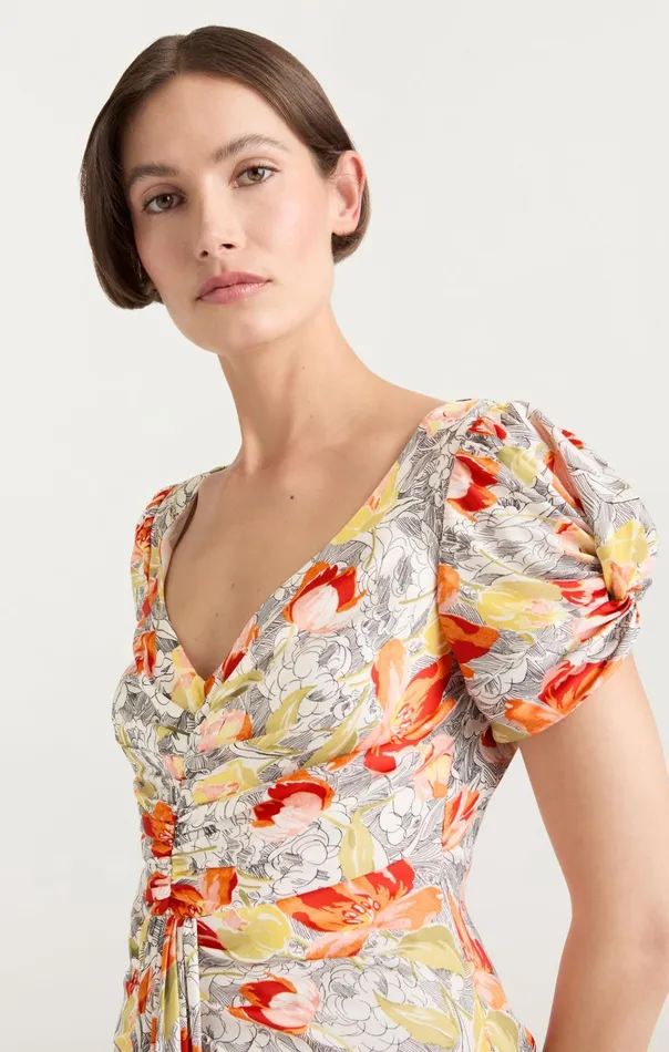Women Cinq Sept Dresses Walker Dress Linework Floral Ivory Multi