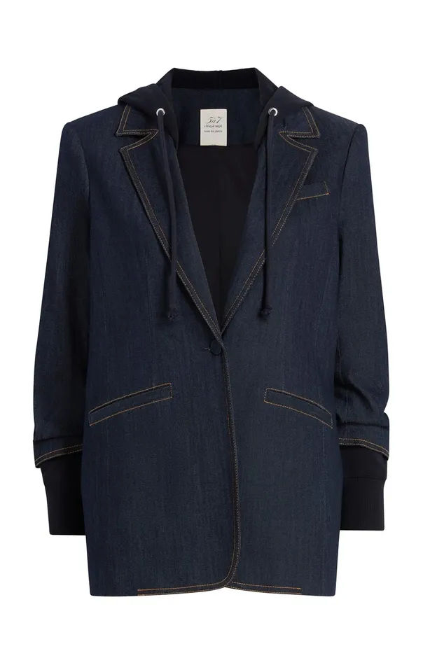 Women Cinq Sept Jackets and Blazers Denim Hooded Khloe Blazer Indigo