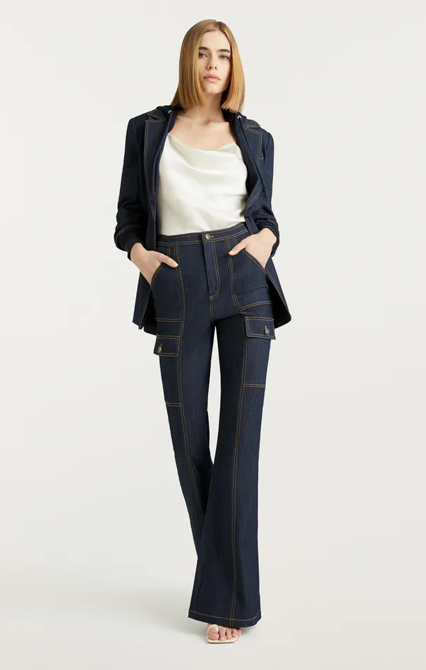 Women Cinq Sept Jackets and Blazers Denim Hooded Khloe Blazer Indigo