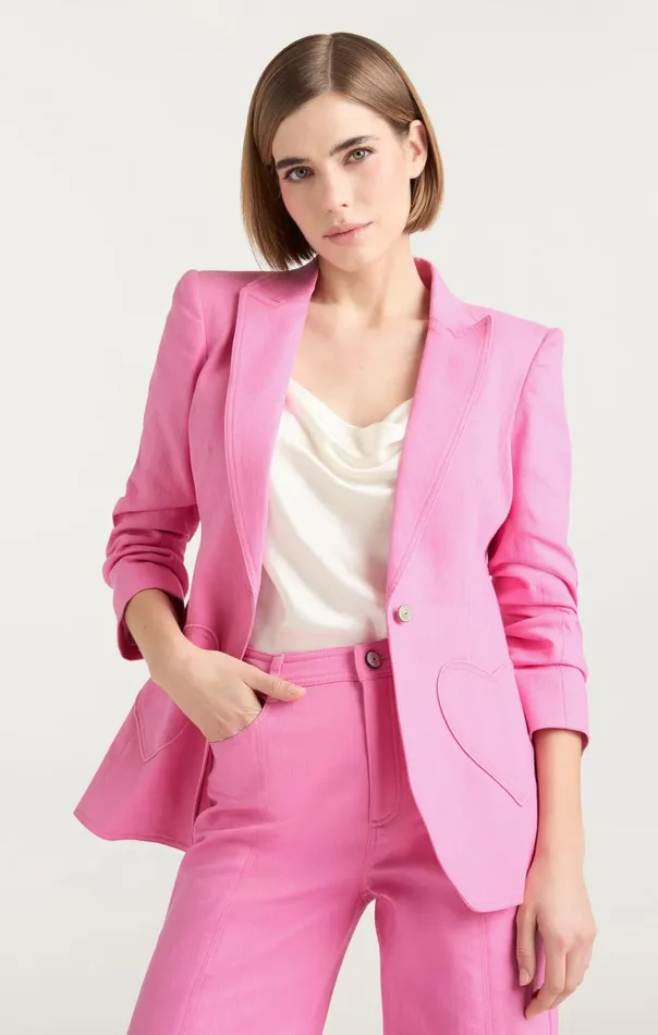 Women Cinq Sept Jackets and Blazers Heart Embroidery Louisa Blazer Flamingo