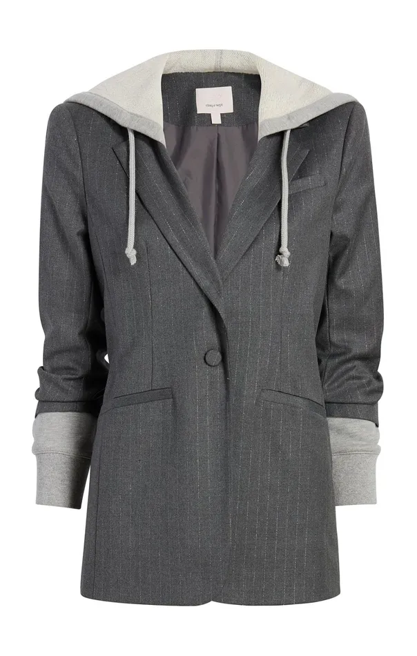Women Cinq Sept Jackets and Blazers Hooded Khloe Blazer Lurex Pinstripe Charcoalheather Grey