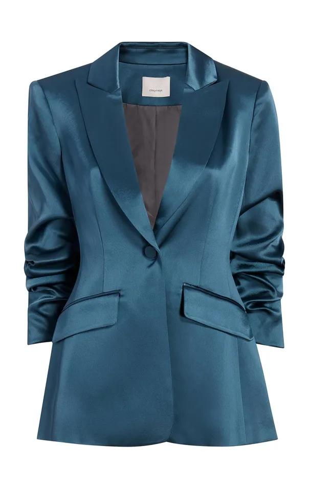 Women Cinq Sept Jackets and Blazers Scrunched Cheyenne Blazer Smooth Satin Onyx