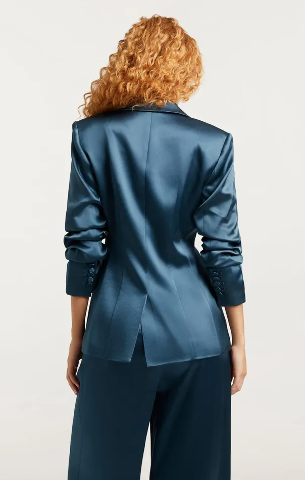 Women Cinq Sept Jackets and Blazers Scrunched Cheyenne Blazer Smooth Satin Onyx