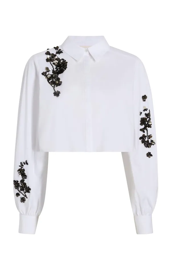 Women Cinq Sept Tops Cropped Selina Top Sequin Flower Whiteblack