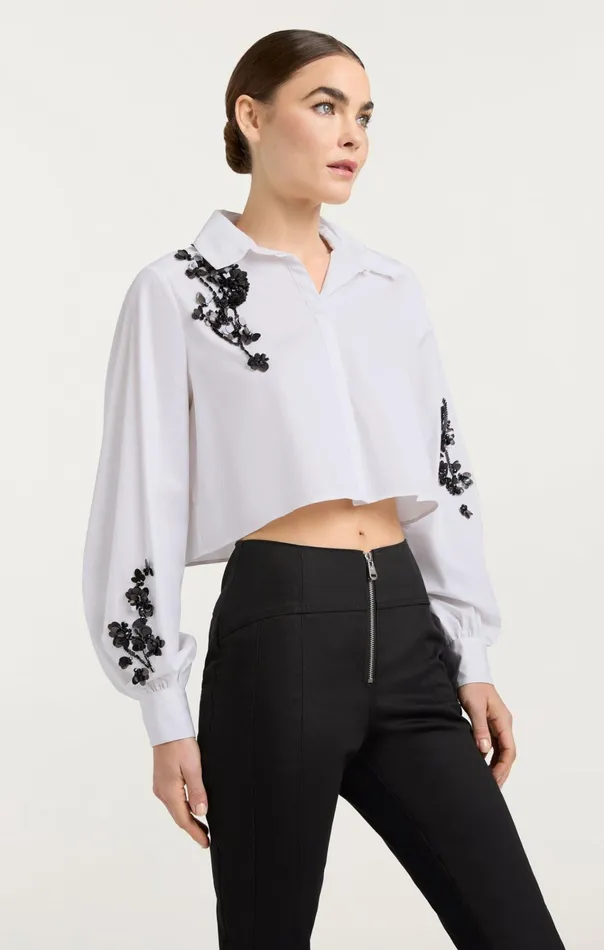 Women Cinq Sept Tops Cropped Selina Top Sequin Flower Whiteblack