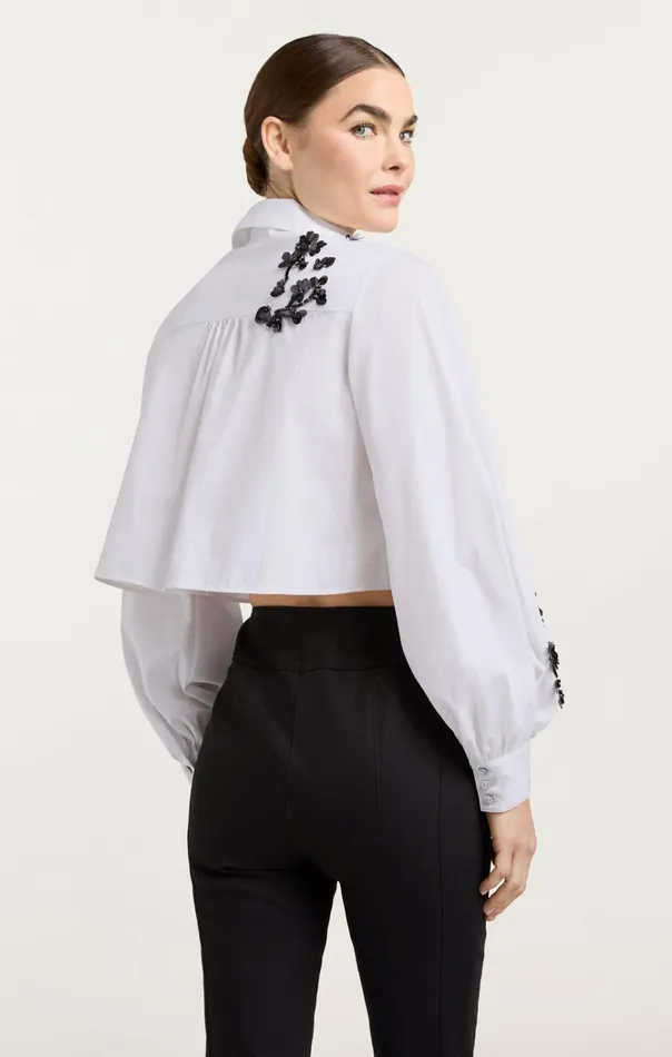 Women Cinq Sept Tops Cropped Selina Top Sequin Flower Whiteblack