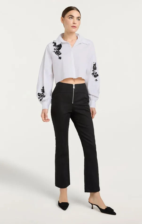 Women Cinq Sept Tops Cropped Selina Top Sequin Flower Whiteblack