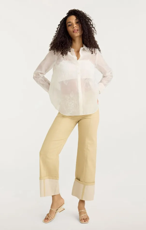 Women Cinq Sept Tops Embroidered Organza Luna Top Ivory