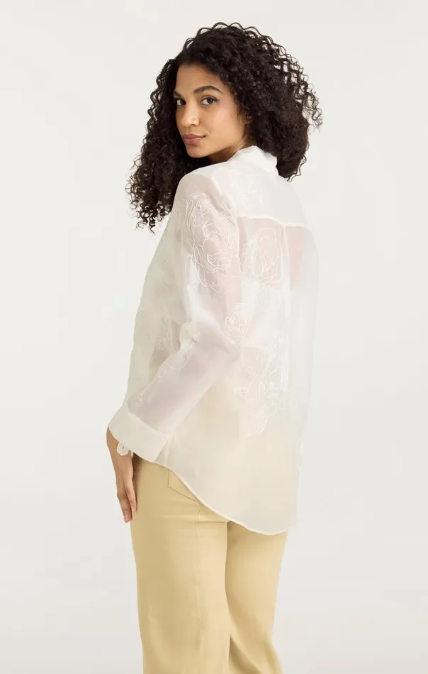 Women Cinq Sept Tops Embroidered Organza Luna Top Ivory