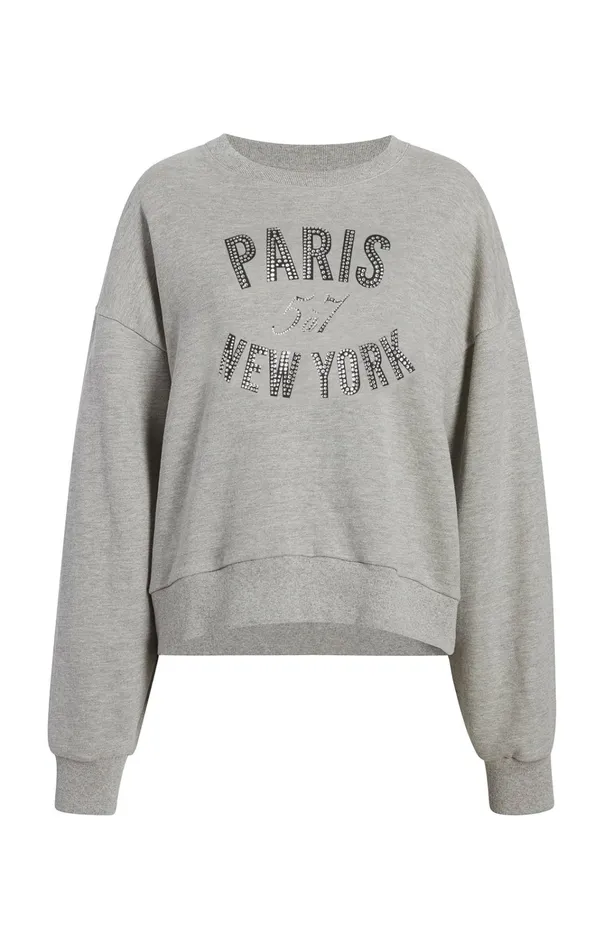 Women Cinq Sept Tops Rhinestone Paris New York Brandy Pullover Heather Greyblack