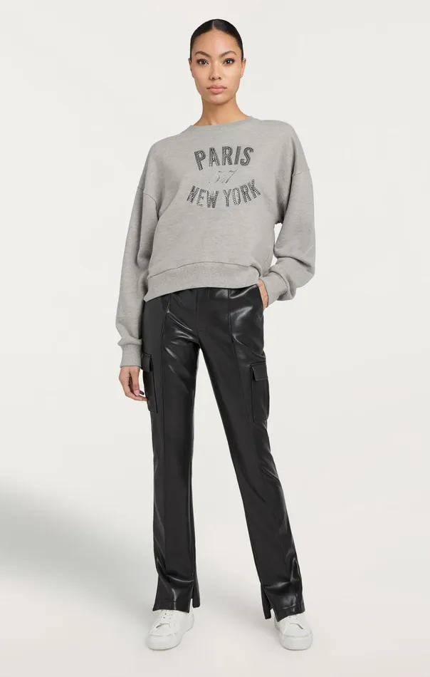 Women Cinq Sept Tops Rhinestone Paris New York Brandy Pullover Heather Greyblack