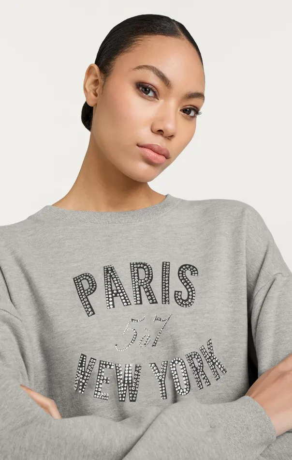 Women Cinq Sept Tops Rhinestone Paris New York Brandy Pullover Heather Greyblack