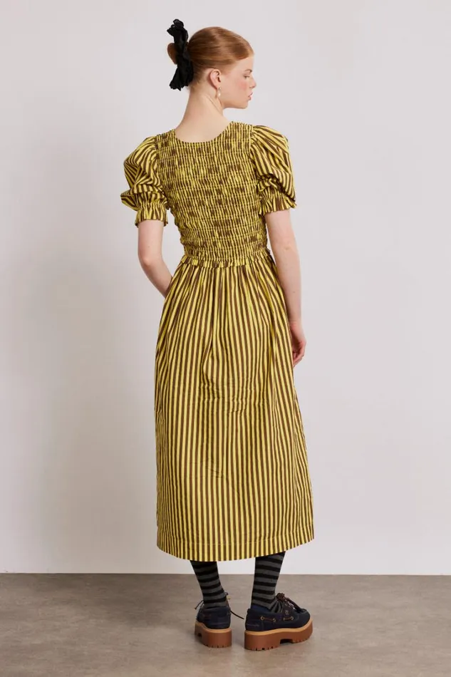 Women Coords Damson Madder Bluebelle Midi Dress 8211 Brown Yellow Stripe