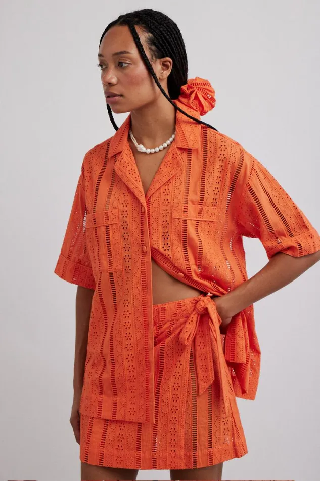 Women Coords Damson Madder Fiji Mini Wrap Skirt 8211 Orange Broderie