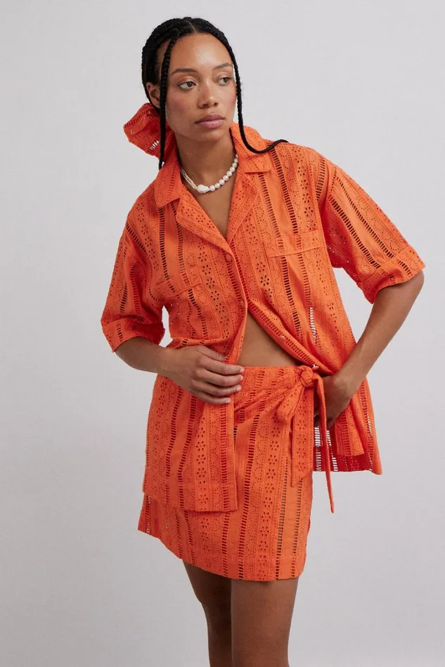 Women Coords Damson Madder Fiji Mini Wrap Skirt 8211 Orange Broderie