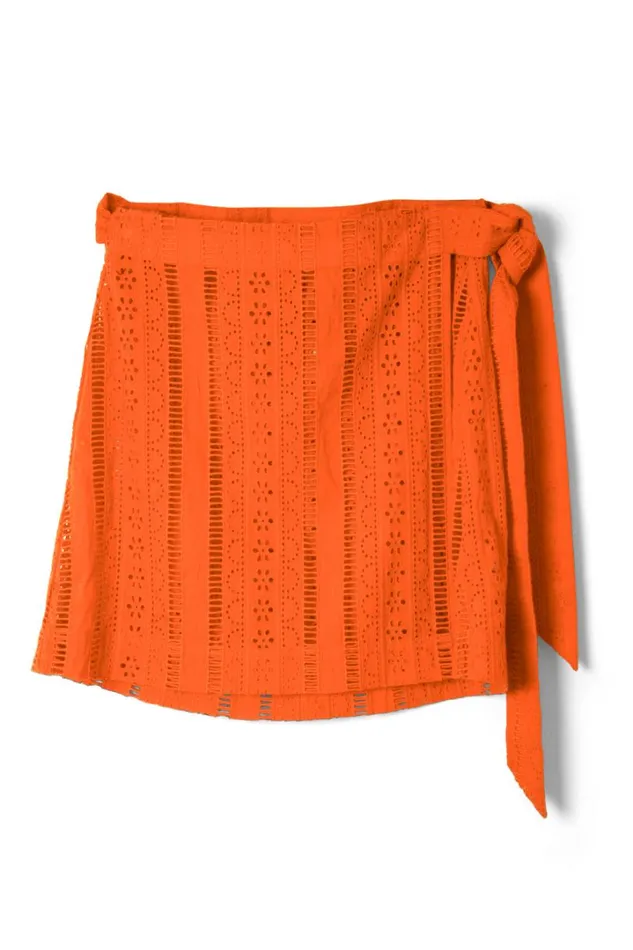 Women Coords Damson Madder Fiji Mini Wrap Skirt 8211 Orange Broderie