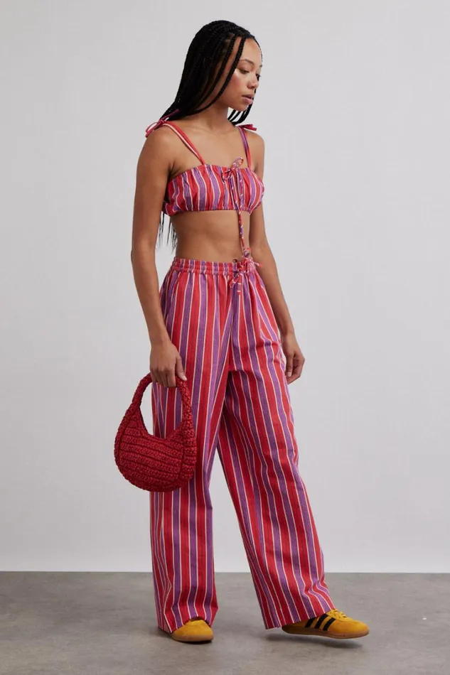 Women Coords Damson Madder Karmen Ruched Bralet 8211 Red Stripe